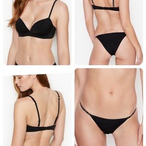 NWT Victoria's Secret Push Up Bikini Set 38B & L bottom MSRP $74 Black